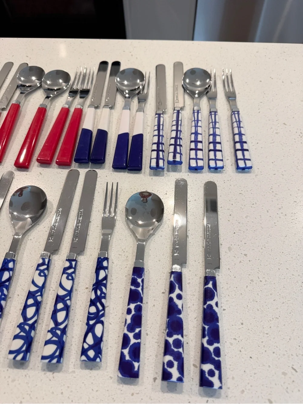 Crate & Barrel Como Paola Navone Flatware Red Blue Handles Stainless Steel 24 pc